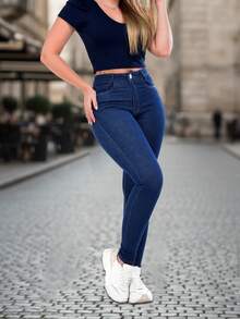 Premium Softened Skinny Jeans With High Waist, Butt Lift And Lycra - Blue - View 3