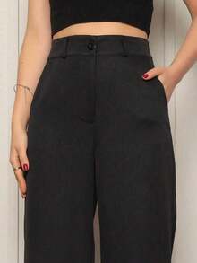 Kit Of 2 Women's Wide Leg Pants, High Waist Tailored Social Trousers With Belt And Pocket, Elegance, Luxury, Blogger - Đen và Caramel - Xem 2