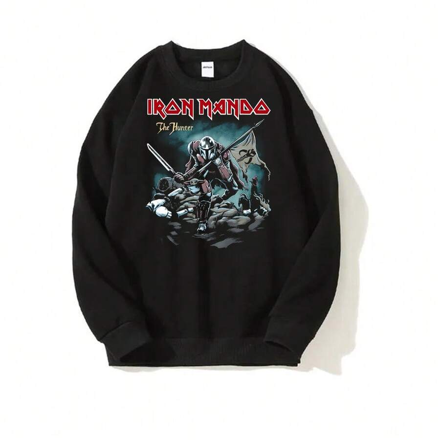 Iron-MandoSS Japanese Anime Cartoon Pullover Sweatshirts Unisex Long Sleeve O-Neck Casual Top Sweatshirt Men & Women Graphic Sweatshirts Printed Funny Sweatshirts Spring Autumn And Winter Streetwear Clothes For Male & Female - 黑色 - 查看 1