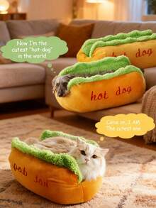 1 - Piece Hot Dog Shaped Pet Bed, Cute Plush Dog Bed For Small & Medium Dogs (Shiba Inu, Pomeranian, French Bulldog), Comfortable Warm Pet Nest , Fun Food - Themed Dog Bed For Indoor Use, Cozy Dog Cushion Bed For Sleeping & Lounging,Comfortable "Hot Dog" Pet Bed, Suitable For Small To Large Dogs And Cats - Multicolor - View 3