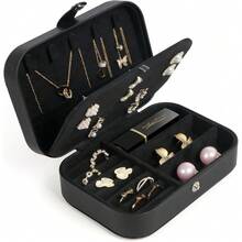 Travel Jewelry Box, Small Jewelry Organizer Boxes For Women Girls, 2 Layer Travel Jewlery Case, PU Leather Mini Portable Jewerly Storage Display Holder For Earrings, Ring, Necklaces, Bracelets - Black