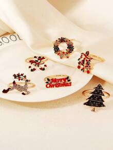 6pcs/Set Christmas Element Wedding Party Napkin Rings, Fashionable & Unique Party Christmas Wreath
