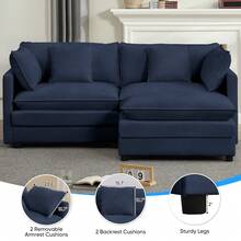 Puremind Modern 77'' L-Shaped Modular Deep Seat Sofa, Modern Chenille 3-Seat Cloud Sofa With Ottoman And Thickened Cushion,Short Sofa For Living Room - 藏蓝色 - 查看 3