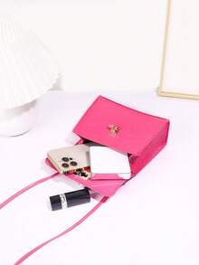 1pc Girls' Solid Color Mini Crossbody Bag, Scarf Decor Handbag, Suitable For Daily Use, Ideal Gift Choice - Hot Pink - View 7