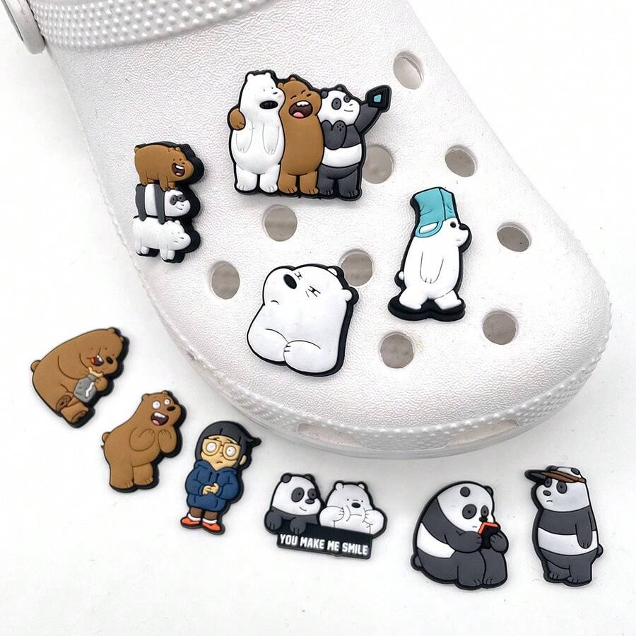 Warner Bros Three Bare Bears Warner Bros. Decoration, Slippers Decoration, Home Shoe Decoration, Shoe Accessories, Cute Cartoon Bare Bears Flower Shoe Buckle Shoe Accessories