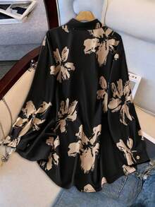 2025 Plus-Size New Elegant Floral Print Shirt With Turn-Down Collar And Front Buttons Long Sleeve For Women