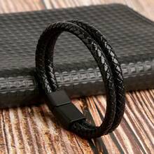 1pc Braided Leather Men's Bracelet, Elegant Black & Brown, Suitable For Holiday Party Gift
