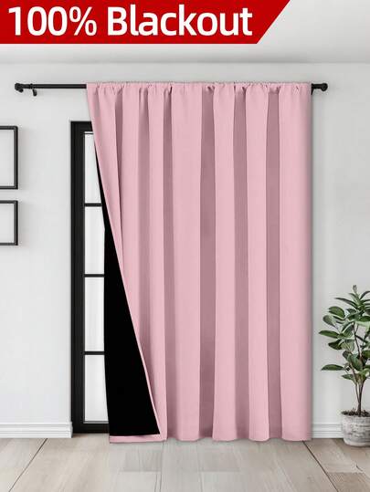 1pc Blackout Thermal Insulated Curtain - 99% UV-Resistant Polyester, Rod Pocket Hanging, Non-Bleachable Plain Weave, Bedroom Art Theme, Coated Blackout Thermal Insulation, Noise Reduction - Ideal For Bedroom, Farmhouse And School Deep Sleep, 110gsm