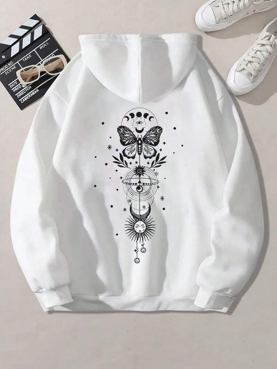 Casual Geometric Pattern Print Hoodie For MEN - Polyester 100% Hooded Sweatshirt With Front Pocket, Knit Fabric - Casual Style Pullover For Fall-Winter,Fall Hoodies,Men's Fall Clothes,Street Wear,Halloween,Mens Hoodies,Y2k Clothes,Jesus Hoodie,Thanksgiving Day,Nightmare Before Christmas,Christmas - White - View 1