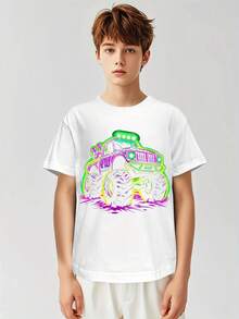 Cool Glowing Monster Truck Vintage Funny Aesthetic Graphic Kid T-Shirt Fashion Kid T Shirts Trending Tees Tops For Kid 3-13Y - 白色 - 查看 8