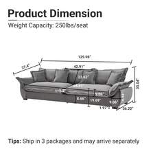 Modular Sectional Sofa, Sailing Design Sofa With Storage, Removable Backrest, Modern Deep Seat Sofa With Throw Pillows For Living Room Bedroom Apartment,Light Khaki - 灰色+天鵝絨+3座+泡沫 - 查看 3