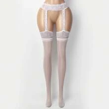 2-Piece Set, Including: Black + White Sexy Hollow Out Pantyhose, Women's Breathable Elastic Garter Stockings, Elegant Women's Garter Stockings - 黑色+白色 - 查看 5