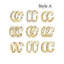 4-9 par złotych klipsów, 14-karatowe złoto, grube, okrągłe kolczyki, klipsy, kolczyki dla kobiet, biżuteria sztuczna, geometryczne, w kształcie litery C, bezbolesne, wydrążone klipsy do uszu z metalu, prosty i elegancki styl, bez przekłuwania uszu dla kobiet, złote kolczyki, kolczyki dla kobiet, kolczyki, kolczyki, złote kolczyki, biżuteria, damskie kolczyki, klipsy, kobiety, prezent na Święto Dziękczynienia, Walentynki dla dziewczyny, najlepszej przyjaciółki, mamy
