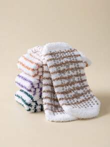 5 Pairs Of New Autumn And Winter Coral Fleece Socks, Non-Pilling, Warm Color Stripes, Anti-Slip Silicone, Thickened Floor Socks, Sleeping Socks