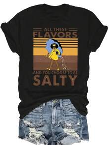 [Camiseta de moda casual] Camiseta suave y cómoda para mujer - Opción de sabor salado Casual de manga corta y cuello redondo, regalo perfecto para la abuela y la mamá, uso casual de primavera y verano - Negro - Ver 1