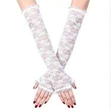 1 Paar Damen Lange Spitze Halbe Finger Handschuhe, Sommer Sonnenschutz Ärmel Abdeckungen zum Autofahren, Radfahren, UV-Schutz Fingerlose Handschuhe