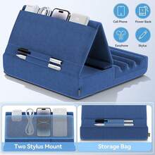 KDD Soporte de Almohada para Tablet - Base iPad Plegable para Cama, Regazo - Mesa Pillow Stand con Bolsillo Lápiz, iPad Pro 12.9 10.5 9.7 Air Mini 6 5 4 3 Kindle E-Reader, Gris - Azul - Ver 6