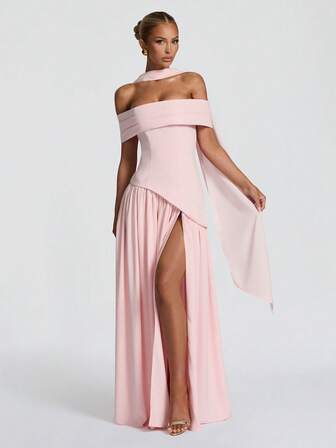 Elegant Sexy Off Shoulder Ruffle High Slit Party Cocktail Dress, Bridesmaid Dress, Wedding Guest Dress, Christmas Party Dress, Elegant Ball Gown Dress, Holiday Party Dress