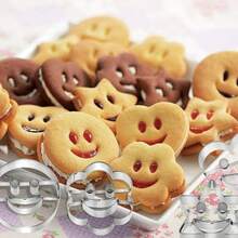 4/6/10件套不锈钢笑脸饼干模具，适用于蔬菜/水果成型、饼干和三明治切割，制作趣味甜点