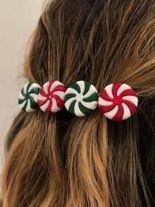 1pc/4pcs Women's Fashion Elegant Christmas Candy Decor Colorful Christmas Candy Pinwheel Lollipop Red White Green Black Red Hairclips, Suitable For Christmas Party Decoration And Wear, Hair Slide, Hair Barrettes