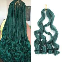 100g/Paquete Peluca rizada francesa de 24 pulgadas, ondulada y esponjosa, 1 paquete, verde marino, extensiones de cabello sintético trenzado elástico, mecha de cabello rizado francés de ganchillo - Multicolor - Ver 12