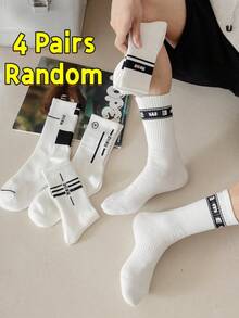 1 Pair/2 Pairs/3 Pairs/4 Pairs/5 Pairs/6 Pairs/7 Pairs/8 Pairs/9 Pairs/10 Pairs Men's White Letter Fashion Retro Minimalist Sports Crew Socks - White - View 1