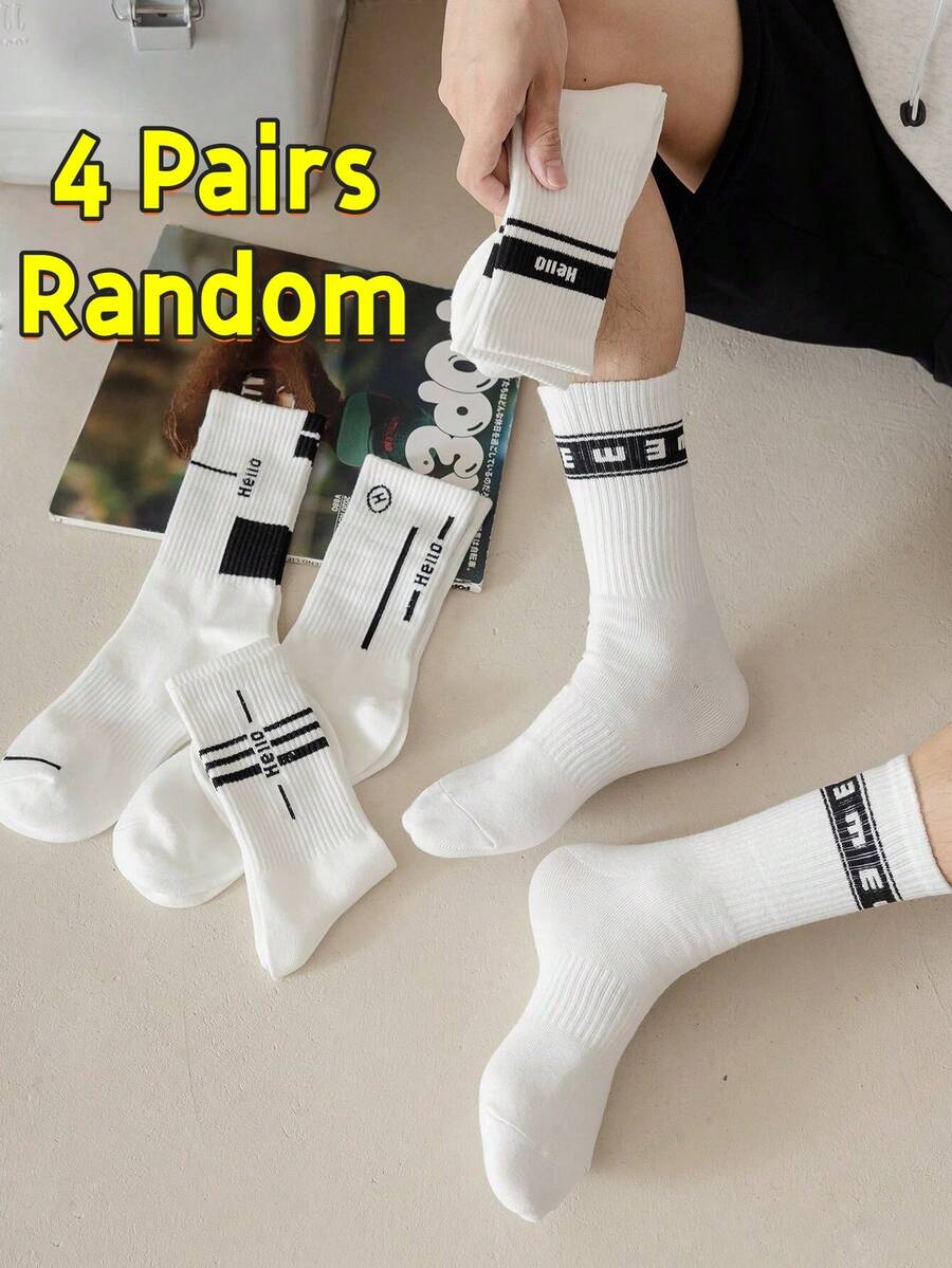 1 Pair/2 Pairs/3 Pairs/4 Pairs/5 Pairs/6 Pairs/7 Pairs/8 Pairs/9 Pairs/10 Pairs Men's White Letter Fashion Retro Minimalist Sports Crew Socks - White - View 1