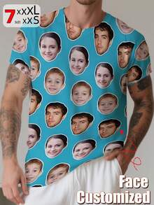 Customized Personalized Boyfriend Style Men's Loose Fit Short Sleeve T-Shirt, Can Print Your And Your Family's Photos, Designed Specially For Parties, Teams, Couples, Work Uniforms And Family Events - Blue - View 1