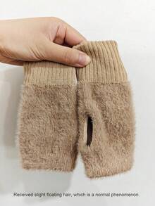 1 Pair Women Faux Fur Half Finger Gloves, Soft Warm Luxury Solid Color Knitted Fingerless Gloves, Wool Blend Half Finger Gloves, Knitted Wrist Exposed Finger Gloves, Multi-Functional Touchscreen, Suitable For Office, Students Writing