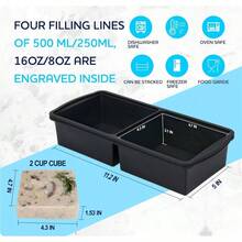 Silicone Freezer Trays With Lid, 1 - Cup Soup Freezer Container Large Cube Molds With Reinforced Steel Ring Top Freezing Soup Sauce Broth Leftovers Oven Dishwasher - Safe2 - Pack - 灰色-2杯 - 查看 6