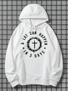 Christian Easter Hoodie - Long Sleeve, Knit Fabric, Relaxed Fit, Full Size, Fashionable Graphic Print, Perfect For Casual Outings And Daily Wear,Fall Hoodies,Men's Fall Clothes,Street Wear,Halloween,Mens Hoodies,Y2k Clothes,Jesus Hoodie,Thanksgiving Day,Nightmare Before Christmas,Christmas - 白色 - 查看 1