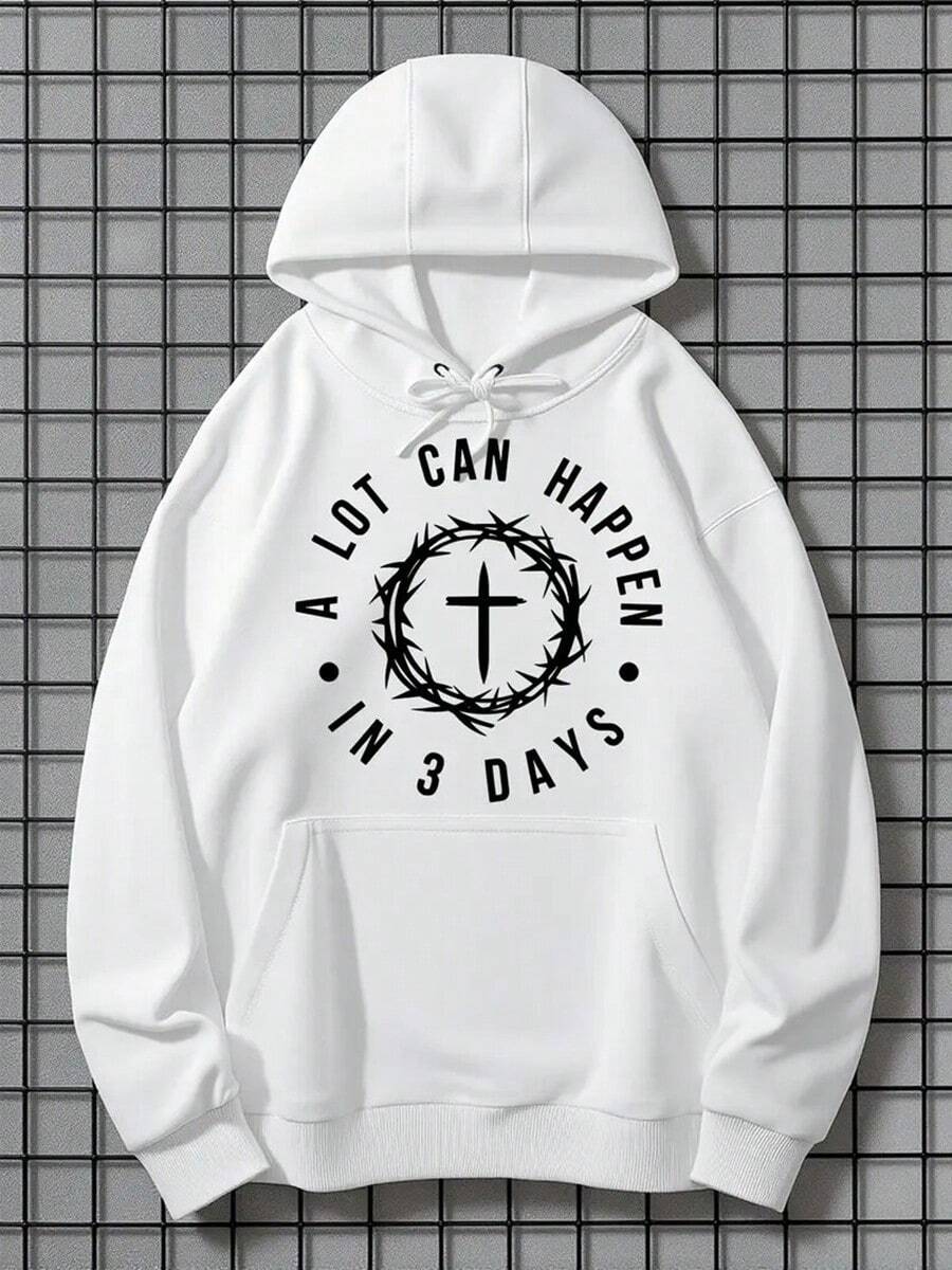 Christian Easter Hoodie - Long Sleeve, Knit Fabric, Relaxed Fit, Full Size, Fashionable Graphic Print, Perfect For Casual Outings And Daily Wear,Fall Hoodies,Men's Fall Clothes,Street Wear,Halloween,Mens Hoodies,Y2k Clothes,Jesus Hoodie,Thanksgiving Day,Nightmare Before Christmas,Christmas - 白色 - 查看 1