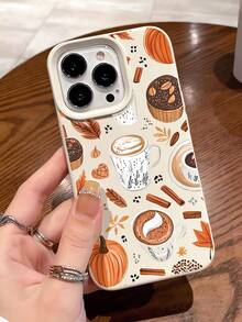 1pc Fashionable Autumn Pumpkin Graphic Liquid Soft Edge Phone Case, Compatible With IPhone 16/16Pro/16Plus/15/15ProMax/15Pro/11/12/13/14ProMax/12Mini/13Mini/11Pro/11ProMax/12Pro/12ProMax/13Pro/13ProMax/14Pro/14ProMax, Creative Premium Feeling - Multicolor - View 1