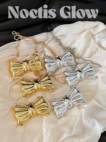 Mini Bowknot Mini Evening Bag, Small Personalized Fashion Chain Lipstick Bag For Women, Suitable For Valentine's Day, Party, Date, Decorative Shoulder Crossbody Bag, Coin Purse, Silver, Gold Earphone Case - 彩色 - 查看 10