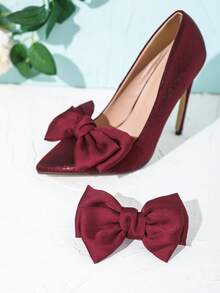 1 对（2 件）可拆卸 DIY 鞋配件，装饰蝴蝶结和花朵形状，时尚优雅，适合高跟鞋、平底鞋、浅口鞋、办公室、商务、派对、婚礼鞋，颜色为粉色、灰色、酒红色、绿色、白色、黑色、杏色、玫瑰红色、浅粉色、米色 - 酒紅色 - 查看 5