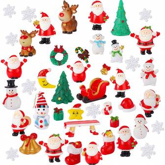 12 Pcs Christmas Miniature Figurines, Mini Christmas Ornaments Kit Resin Santa Claus Snowman Reindeer Christmas Tree Decoration For Xmas Goodie Bag Fillers Crafts DIY Snow Globe Dollhouse Garden Landscape Party