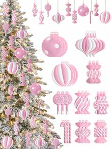 10/20 件圣诞树挂饰 PVC 圣诞粉色拐杖糖棒棒糖装饰圣诞挂饰生日派对装饰工艺品适用于节日圣诞树派对、圣诞树、圣诞老人、圣诞装饰、姜饼屋、圣诞礼物圣诞树挂饰、圣诞礼物 - 粉色 - 查看 2