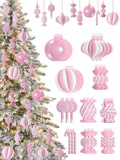 10/20 件圣诞树挂饰 PVC 圣诞粉色拐杖糖棒棒糖装饰圣诞挂饰生日派对装饰工艺品适用于节日圣诞树派对、圣诞树、圣诞老人、圣诞装饰、姜饼屋、圣诞礼物圣诞树挂饰、圣诞礼物