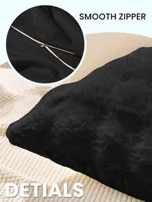 1 件纯色毛绒靠垫套，多色可选，人造毛皮舒适柔软条纹装饰抱枕套，温暖舒适，毛绒表面，拉链开合，适用于客厅、卧室、派对装饰，不含内衬，适合 12x20/16x16/18x18 英寸，可机洗，秋季装饰，冬季装饰，房间装饰 - 黑色 - 查看 5