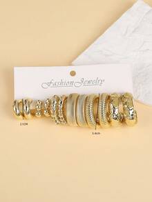 1-18pairs Fashionable Big Size Glossy Gold Spray-Coated ABS Plastic Earring Set, Skin-Friendly, Minimalist Geometric Earrings For Ladies'All-Day Wear