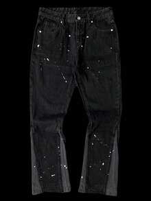 男士宽松休闲牛仔裤，简约时尚做旧牛仔裤，适合所有季节，夏季穿着 - 黑色 - 查看 5