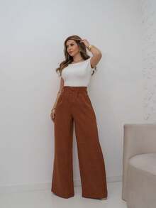 Stone Mode Tailored Linen Wide Leg Pants - Rust Brown - View 2