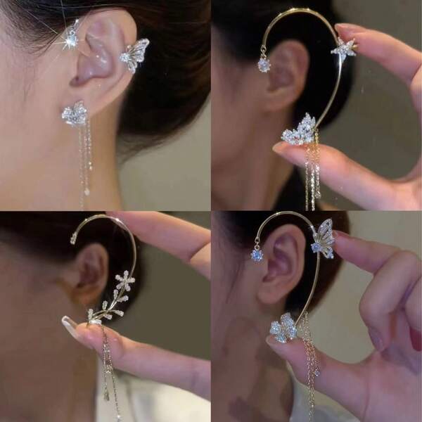 1pc Super Shiny Niche Elf Butterfly Ear Clips, Light Luxury Diamond Earrings,Women Wearing On Daily, Party, Festival Occasions