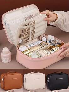 Multi-Layer Large Capacity Detachable Makeup Bag, Travel Cosmetic Organizer With Brush Storage, Universal Portable Beauty Essentials Pouch For Men And Women, Available In 4 ColorsLarge Capacity Detachable Makeup Bag - Travel Cosmetic Organizer With Brush Holder, Multiple Compartments & Mesh Pockets, Durable Portable Beauty Case For Men & Women, Alcohol-Free, Large Makeup Bag, Compact Design, Sturdy Construction, Organized Lifestyle,Makeup Pouch,Cosmetic Bag,Travel Essential,Large Capacity,Large Makeup Bag