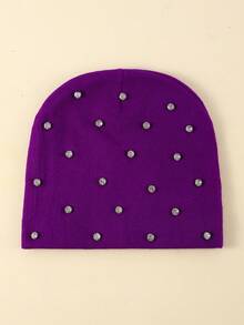 1pc Women's Fashion Rhinestone Plain Solid Color Minimalist Jacquard Beanie Hat, Suitable For Autumn/Winter Warmth And Daily Wear - Rhinestone - View 7