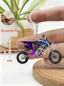 1 Men's Motorcycle Keychain -2D Flat Acrylic Keyring Motorcycle Design, Purple And Black Racing Patterns - Suitable For Motorcycle Riders, Car Rearview Mirror Decoration - Birthday, Graduation, Halloween Gifts, Motorcycle Enthusiast Accessories, Keychain, Car Keychain, Backpack Decoration, Bright Patterns, Sturdy Structure, Best Choice For Gifts - Multicolor - View 4