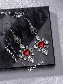 1 件复古迷人哥特式街头心形皇冠吊坠耳环，复古多魅力哥特式心形骷髅吊坠，粗链项链，耳环套装，红心，黑色万圣节珠宝礼物，情人节，妈妈，母亲节，礼物 - 霧面金 - 查看 6