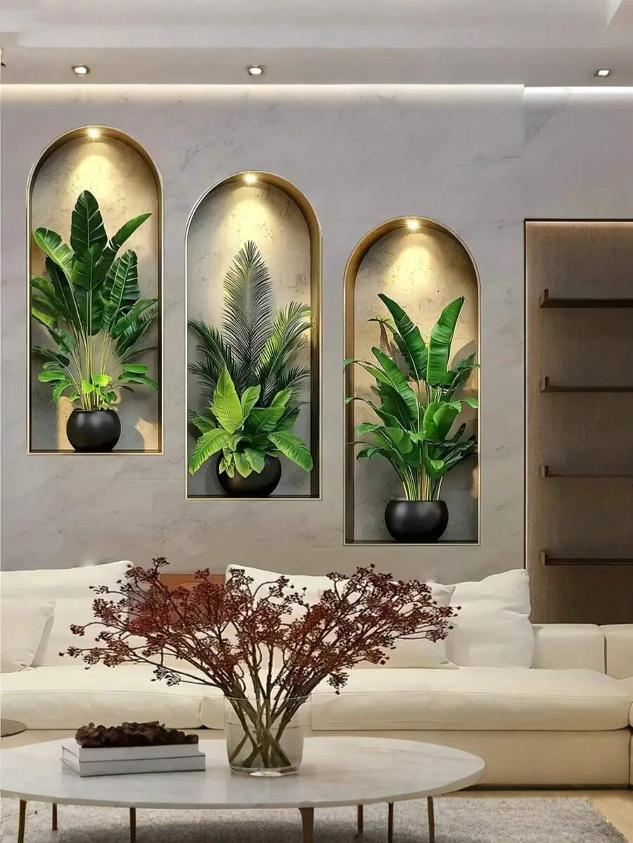 1-3pcs Nordic Arched Window Sill Flower Pot Wall Stickers Green Plant Theme Decorative Stickers,Waterproof Decal Stickers,PVC Stickers,Easy To Paste And Remove,For Home Decoration,Bathroom Decoration,Room Stuff,Living Room Decor,Dressing Room Decor,Cloakroom Decor,Study Decor,Porch Decor,Wall Beautification Decorative - Multicolor - View 1