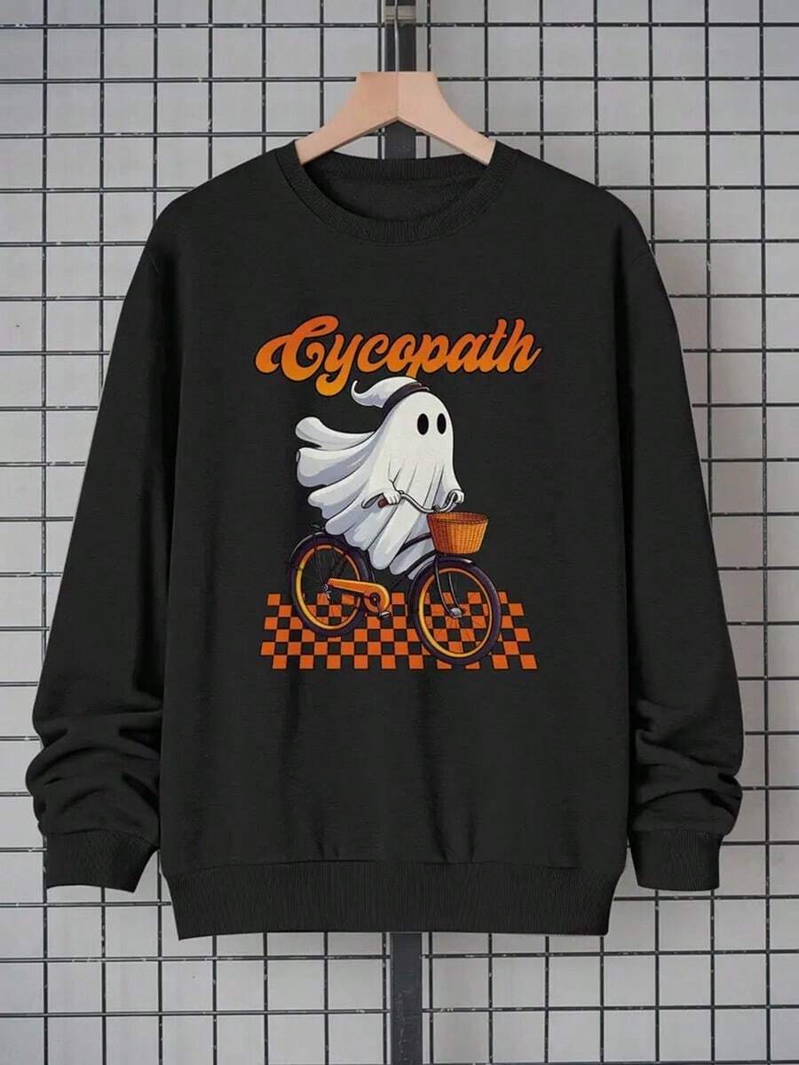 Men's Graphic Sweatshirt - Black Halloween Pullover With Cyclopath Rider Design,Fall Hoodies,Men's Fall Clothes,Street Wear,Halloween,Mens Hoodies,Y2k Clothes,Jesus Hoodie,Thanksgiving Day,Nightmare Before Christmas,Christmas - Black - View 1