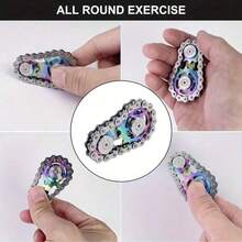 Juguete giratorio con diseño de cadena de bicicleta de 2 engranajes, de acero inoxidable con cojinetes suaves, juguete premium para inquietos - Colorido